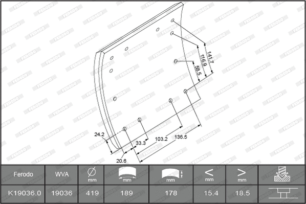 Brake Lining Kit, drum brake (K19036.0-F3664)