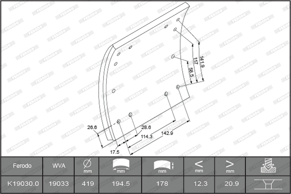 Brake Lining Kit, drum brake (K19030.0-F3665)