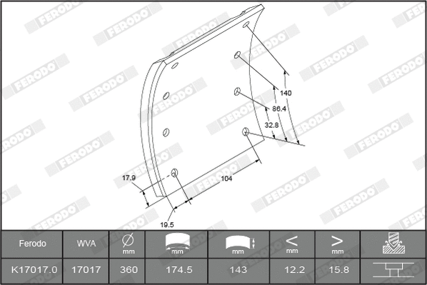 Brake Lining Kit, drum brake (K17017.2-F3661)