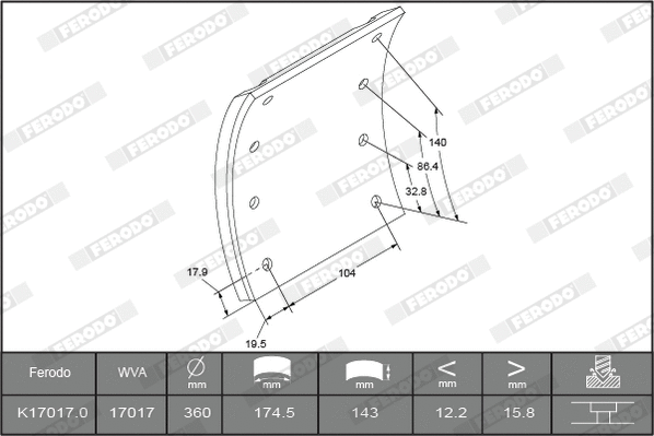 Brake Lining Kit, drum brake (K17017.1-F3661)