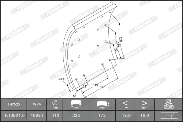 Brake Lining Kit, drum brake (K19931.1-F3653)