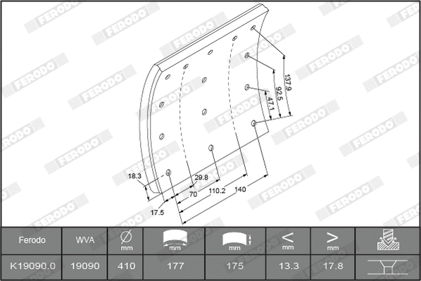 Brake Lining Kit, drum brake (K19090.1-F3526)