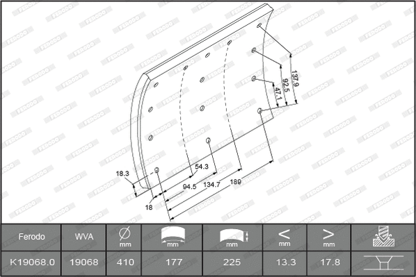 Brake Lining Kit, drum brake (K19068.0TG)