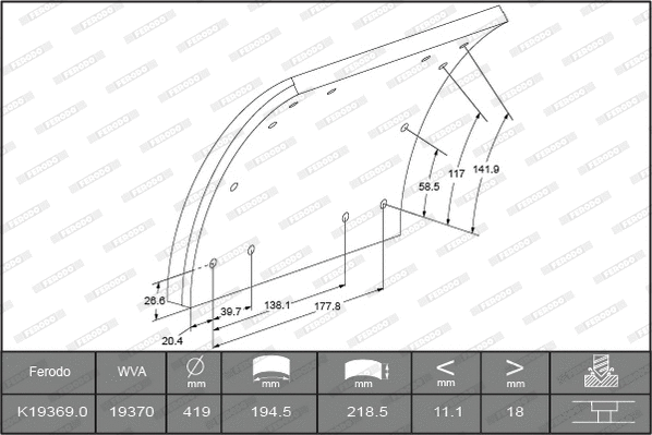 Brake Lining Kit, drum brake (K19369.0-F3658)