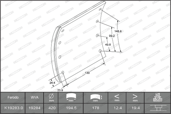 Brake Lining Kit, drum brake (K19283.0-F3658)