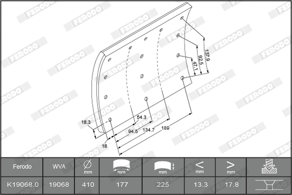Brake Lining Kit, drum brake (K19068.0-F3664)