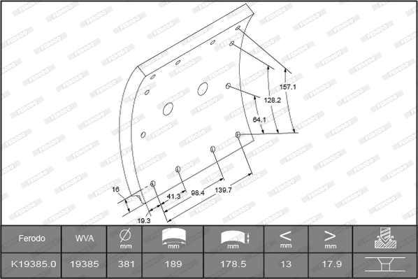 Brake Lining Kit, drum brake (K19385.0TC)