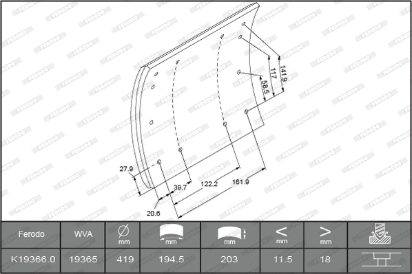 Brake Lining Kit, drum brake (K19366.0-F3664)