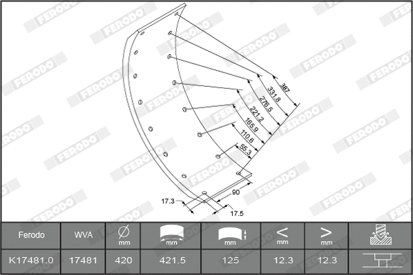 Brake Lining Kit, drum brake (K17481.2-F3656)