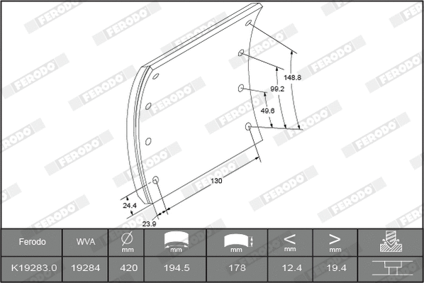 Brake Lining Kit, drum brake (K19283.1-F3658)