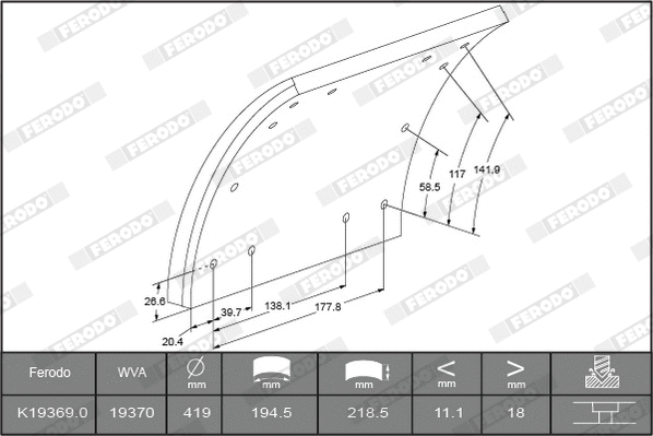 Brake Lining Kit, drum brake (K19369.1-F3658)