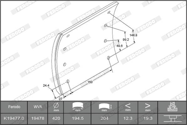 Brake Lining Kit, drum brake (K19477.0-F3745)