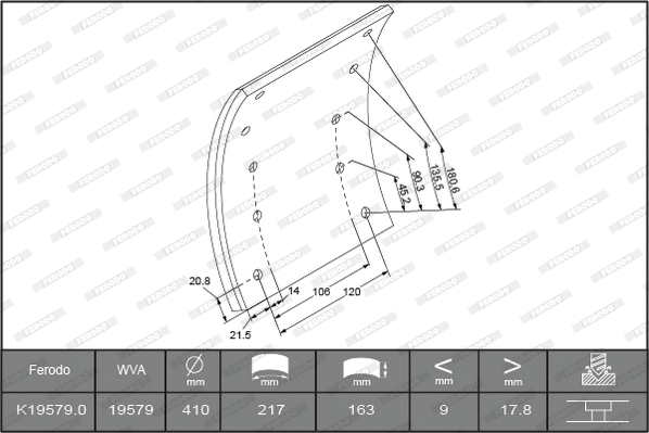 Brake Lining Kit, drum brake (K19579.0-F3539)