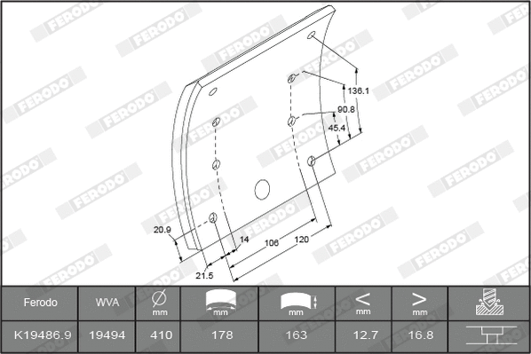 Brake Lining Kit, drum brake (K19486.1-F3532)