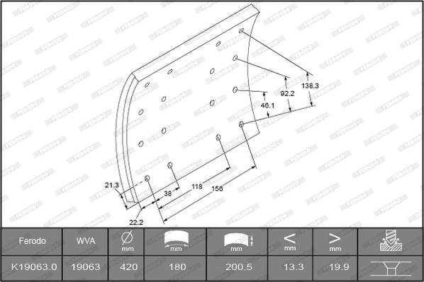 Brake Lining Kit, drum brake (K19063.0-F3658)