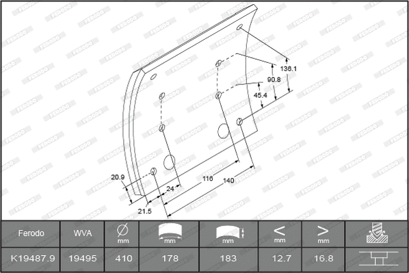 Brake Lining Kit, drum brake (K19487.0-F3658)