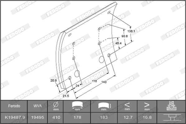 Brake Lining Kit, drum brake (K19487.1-F3658)