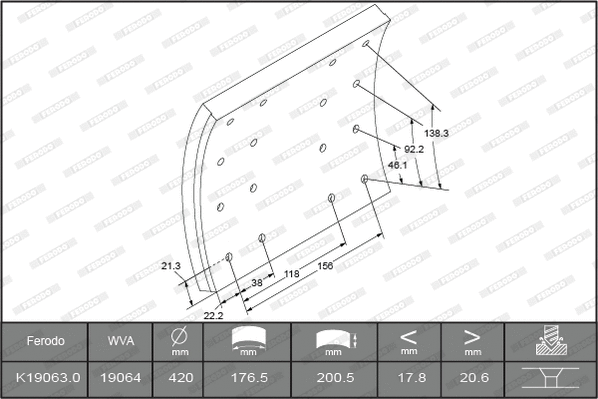 Brake Lining Kit, drum brake (K19063.0TG)
