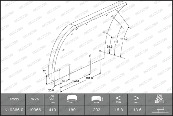 Brake Lining Kit, drum brake (K19366.0-F3526)