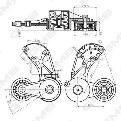 Belt Tensioner, V-ribbed belt