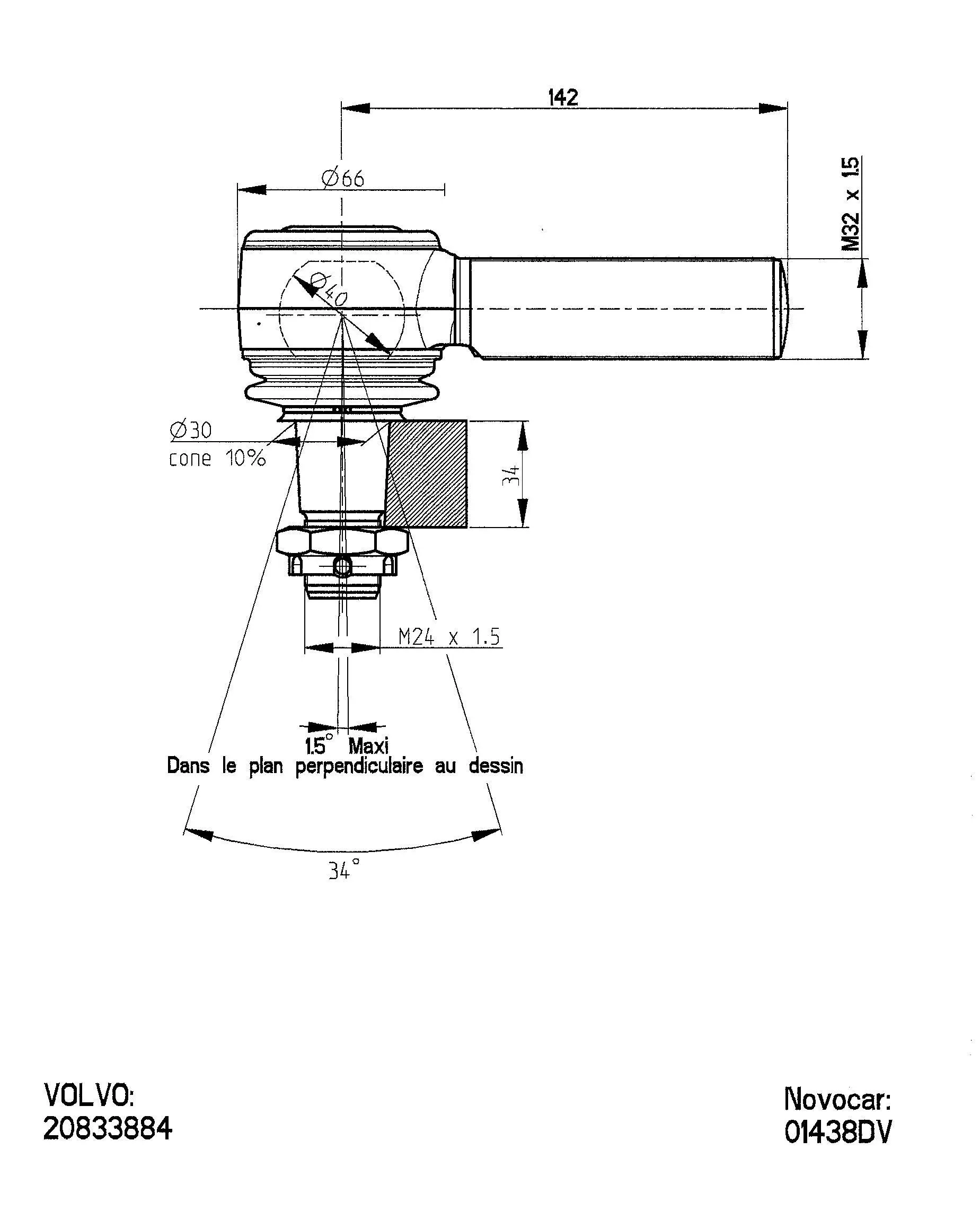 Angled Ball Joint, steering drag link (01438DV)