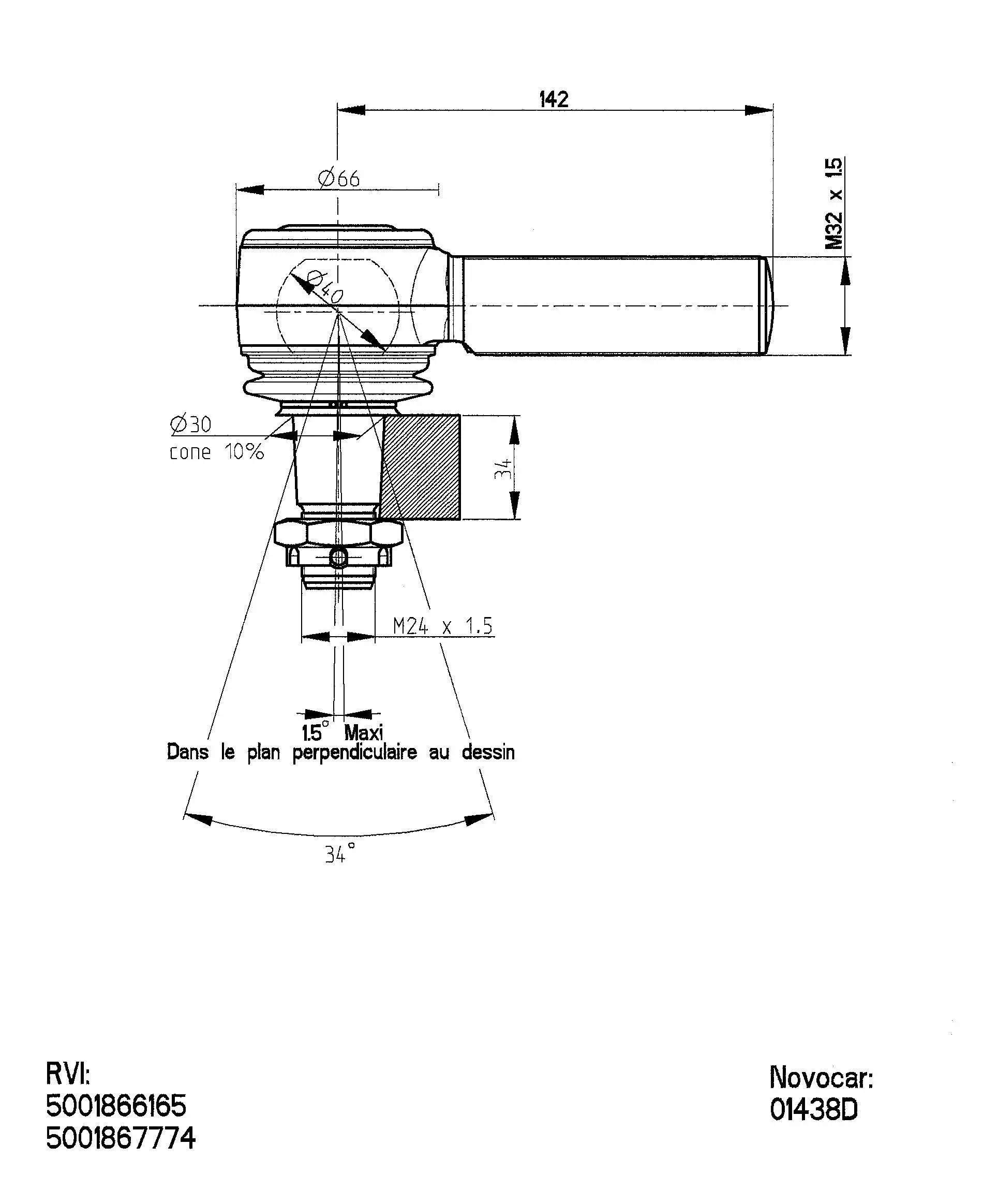 Angled Ball Joint, steering drag link (01438D)