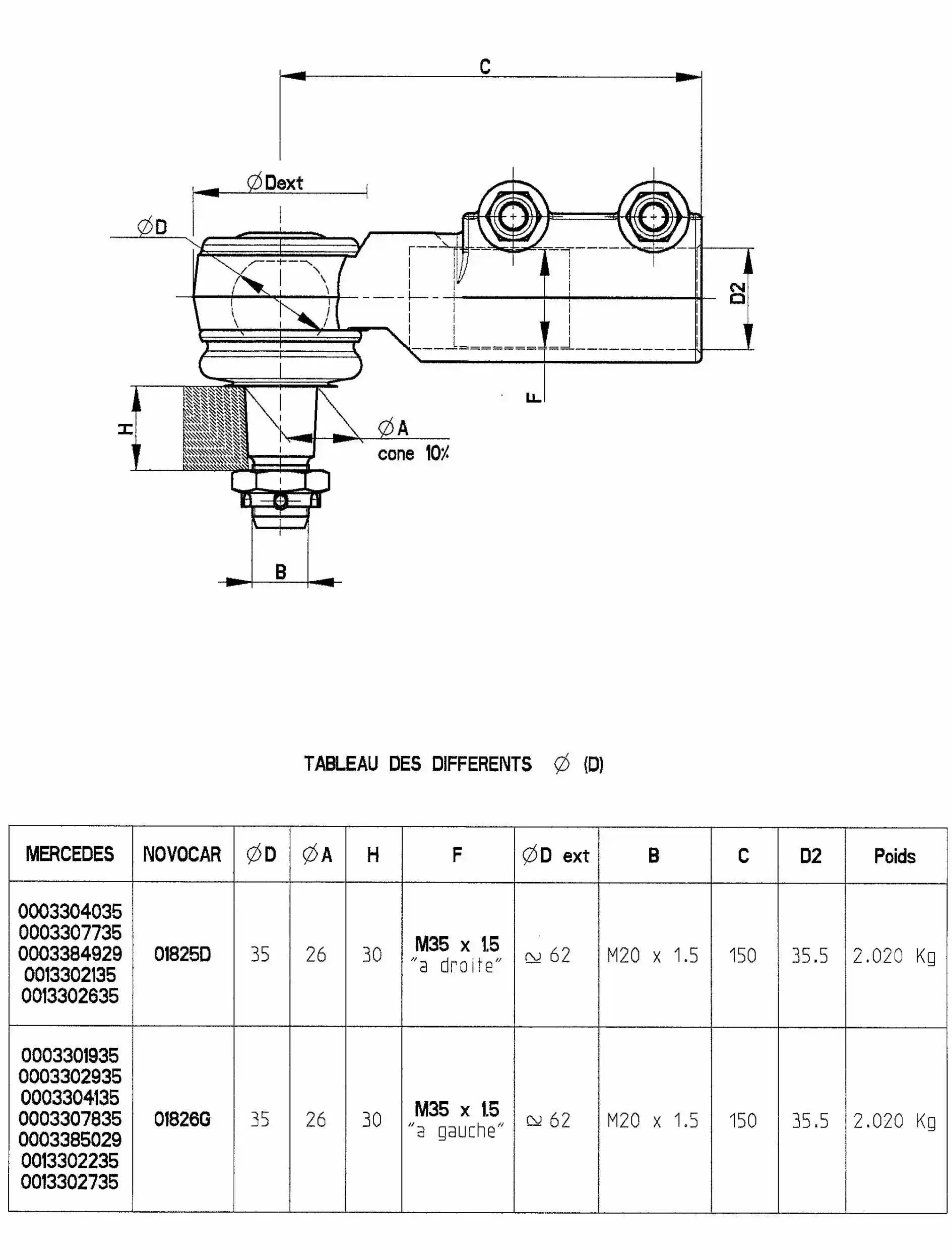 Angled Ball Joint, steering drag link (01825D)