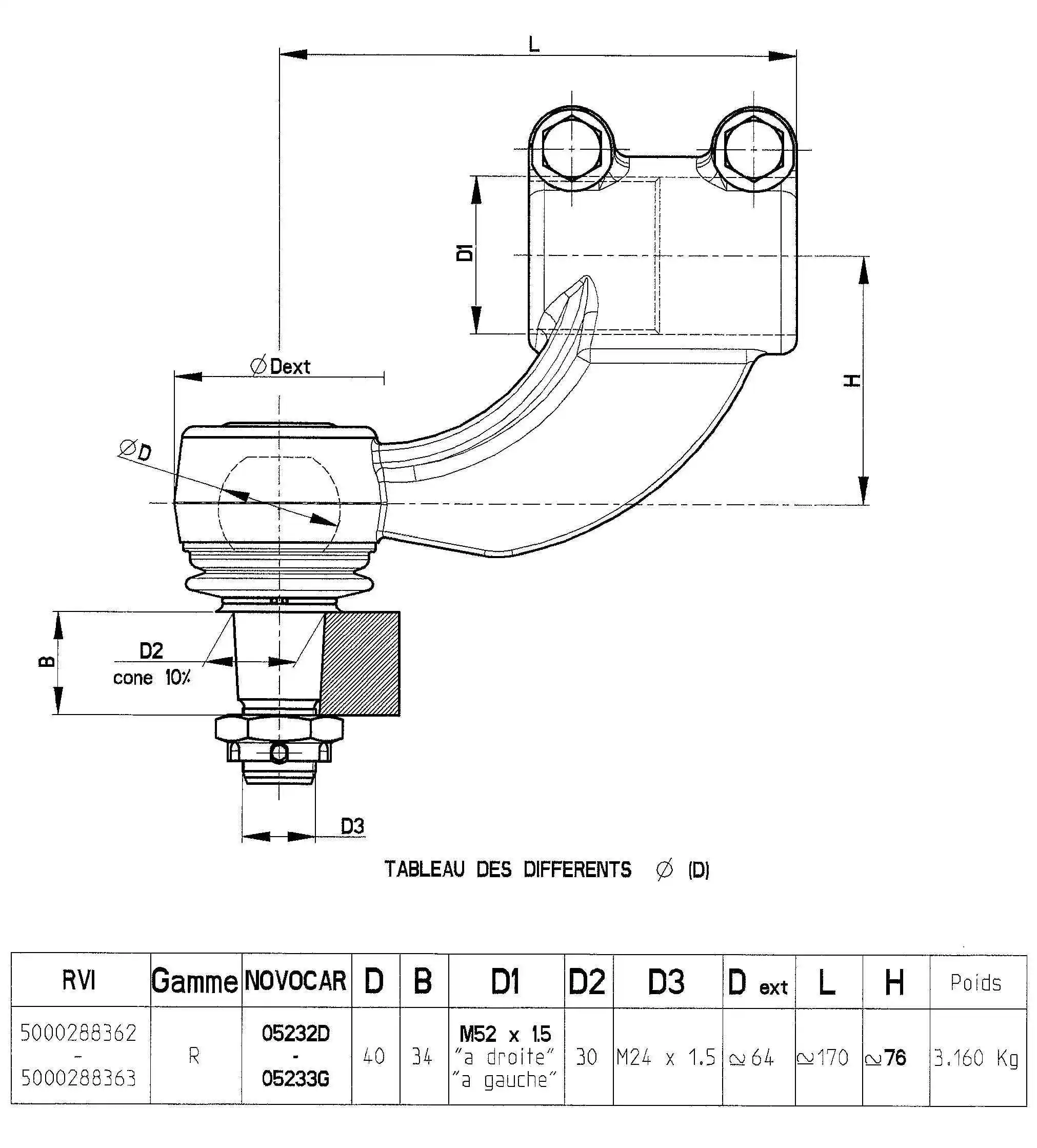 Angled Ball Joint, steering drag link (05232D)