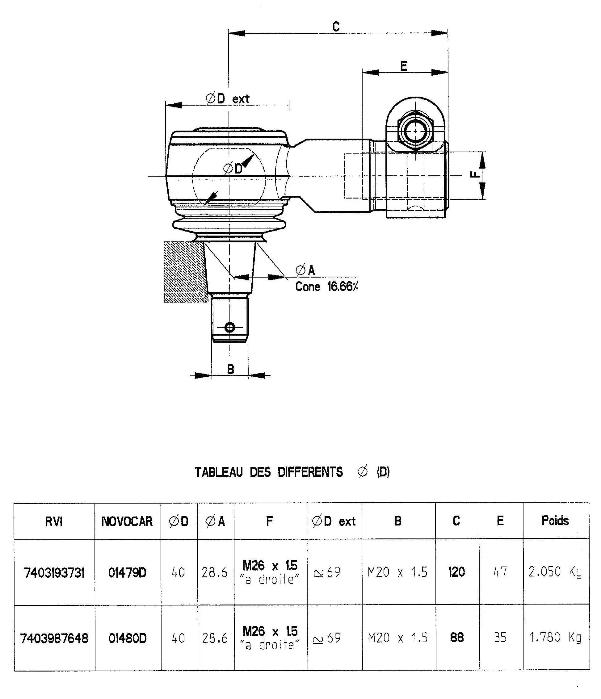 Angled Ball Joint, steering drag link (01480D)