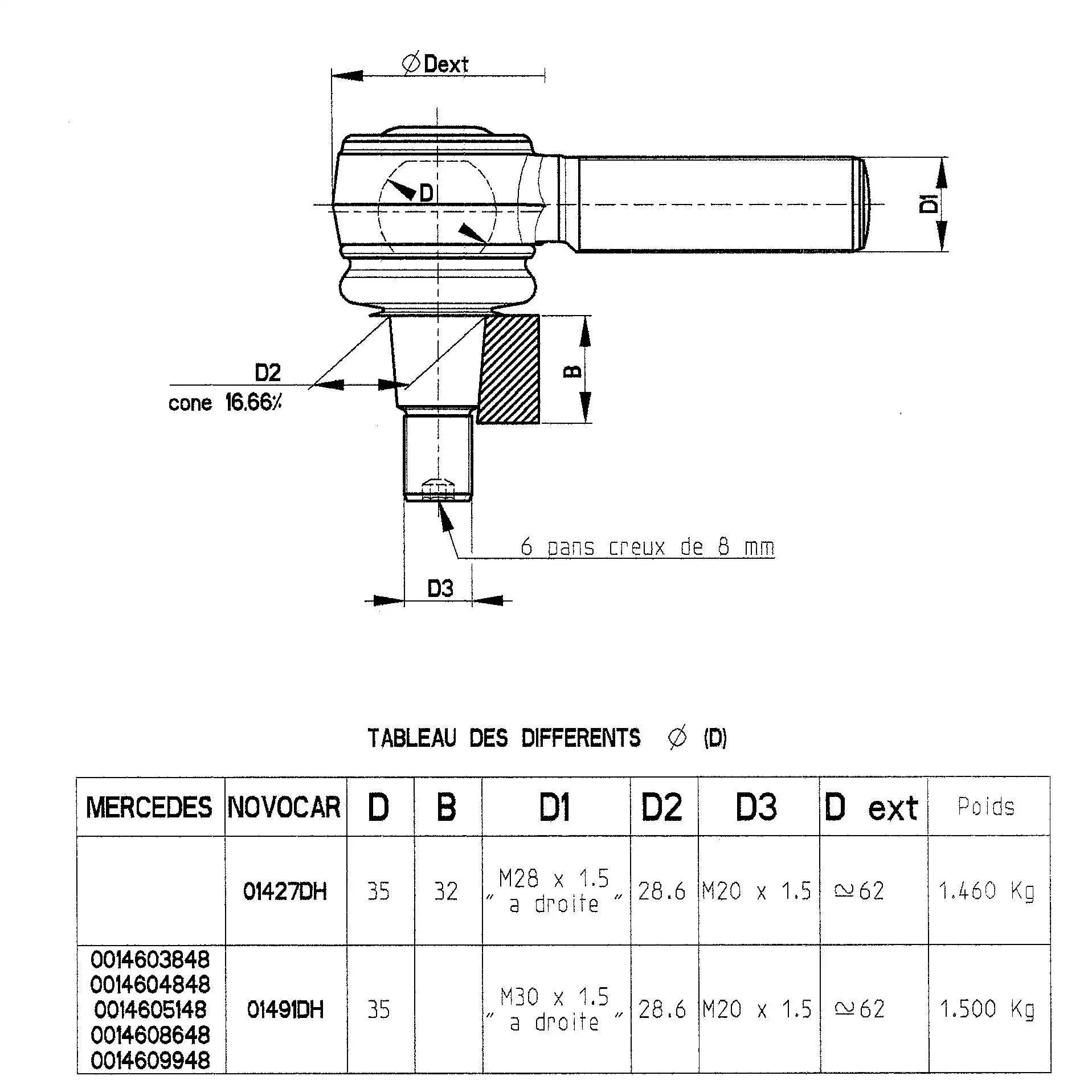 Angled Ball Joint, steering drag link (01427DH)