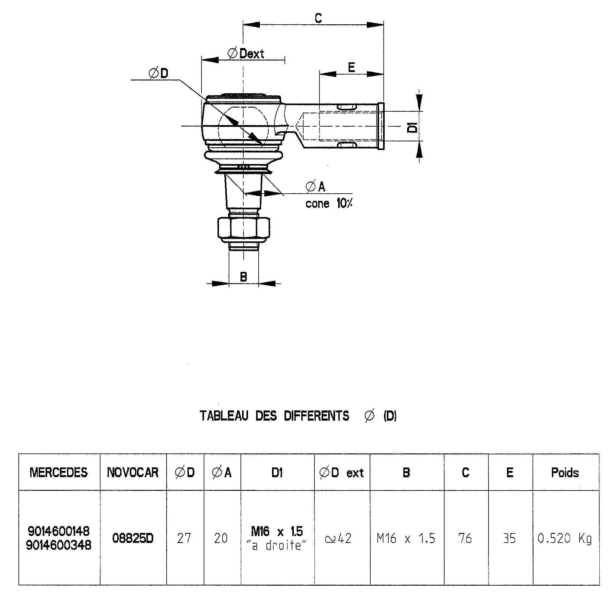 Angled Ball Joint, steering drag link (08825D)