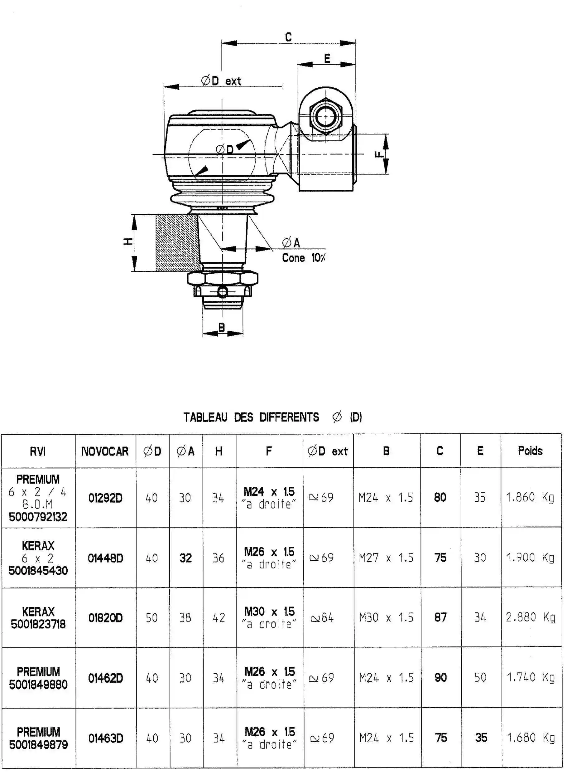 Angled Ball Joint, steering drag link (01292D)