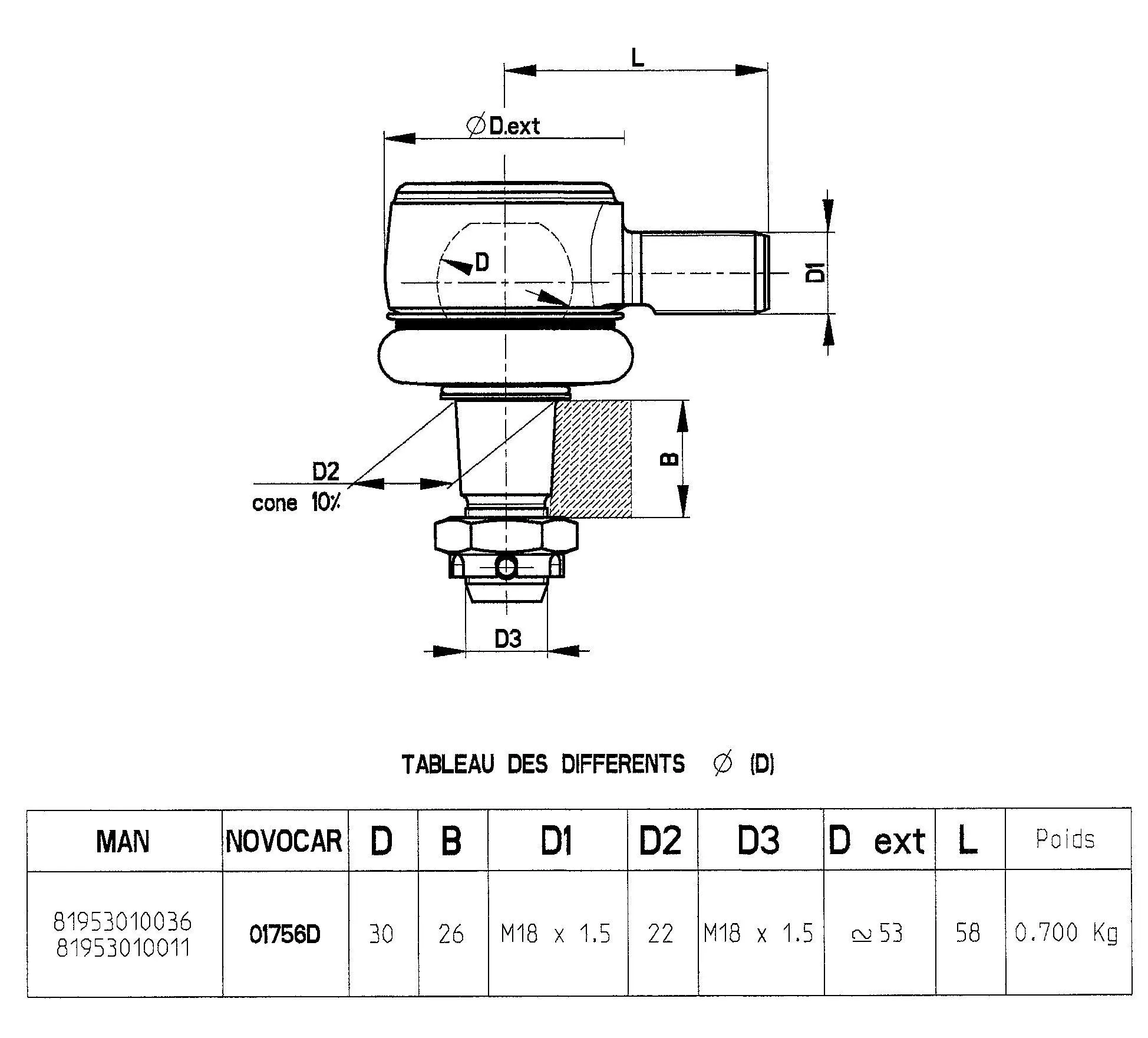 Angled Ball Joint, steering drag link (01756D)