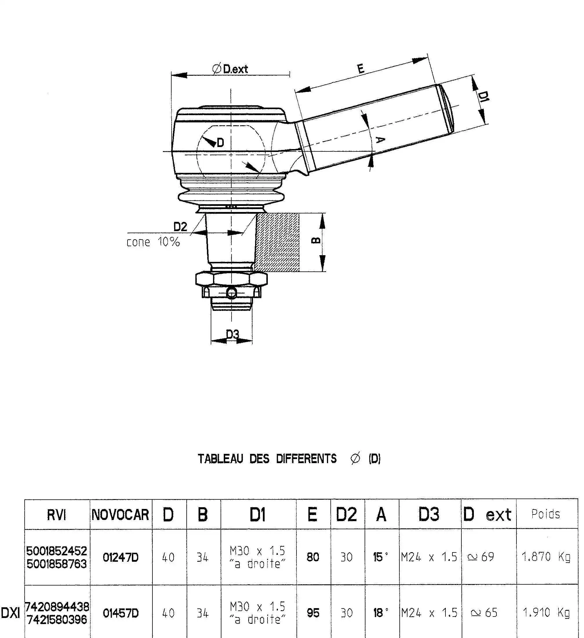 Angled Ball Joint, steering drag link (01247D)