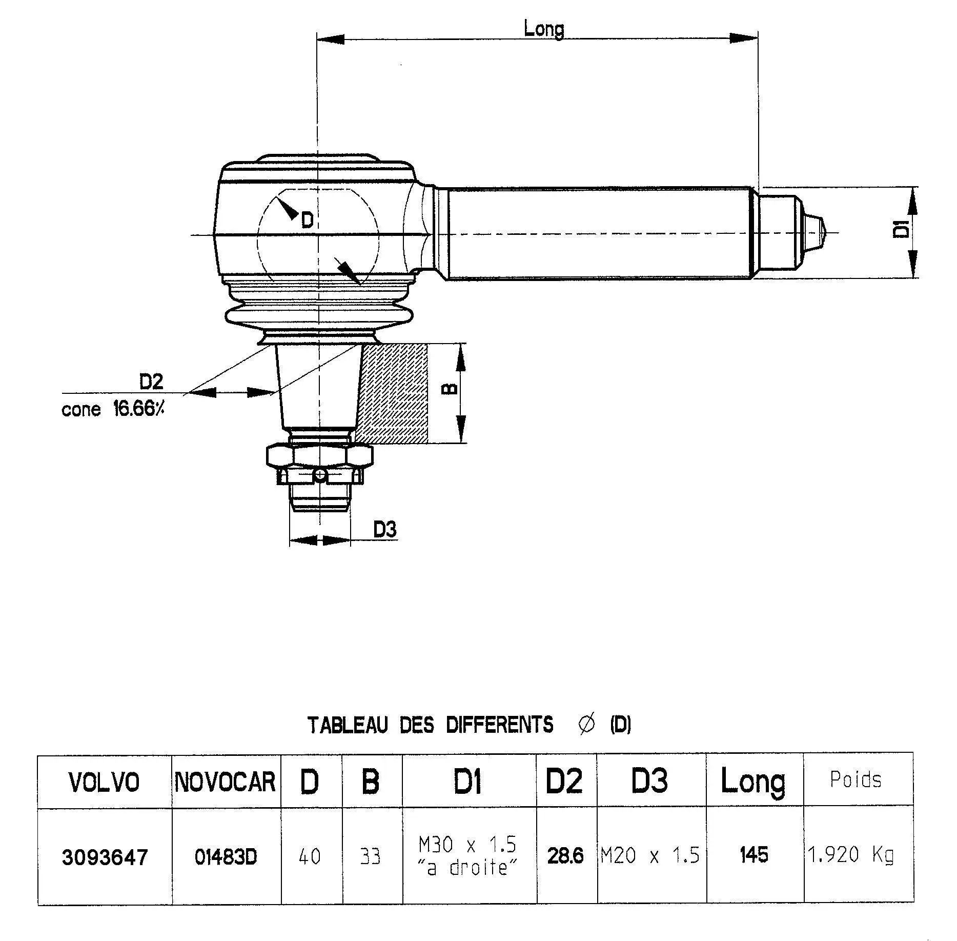 Angled Ball Joint, steering drag link (01483D)