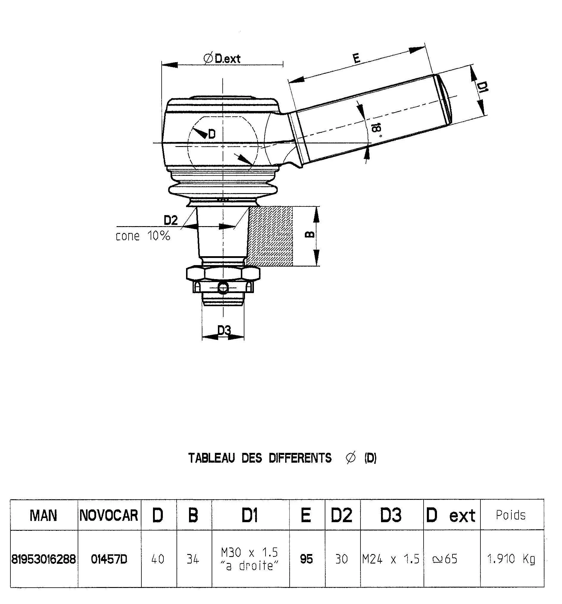Angled Ball Joint, steering drag link (01457D)