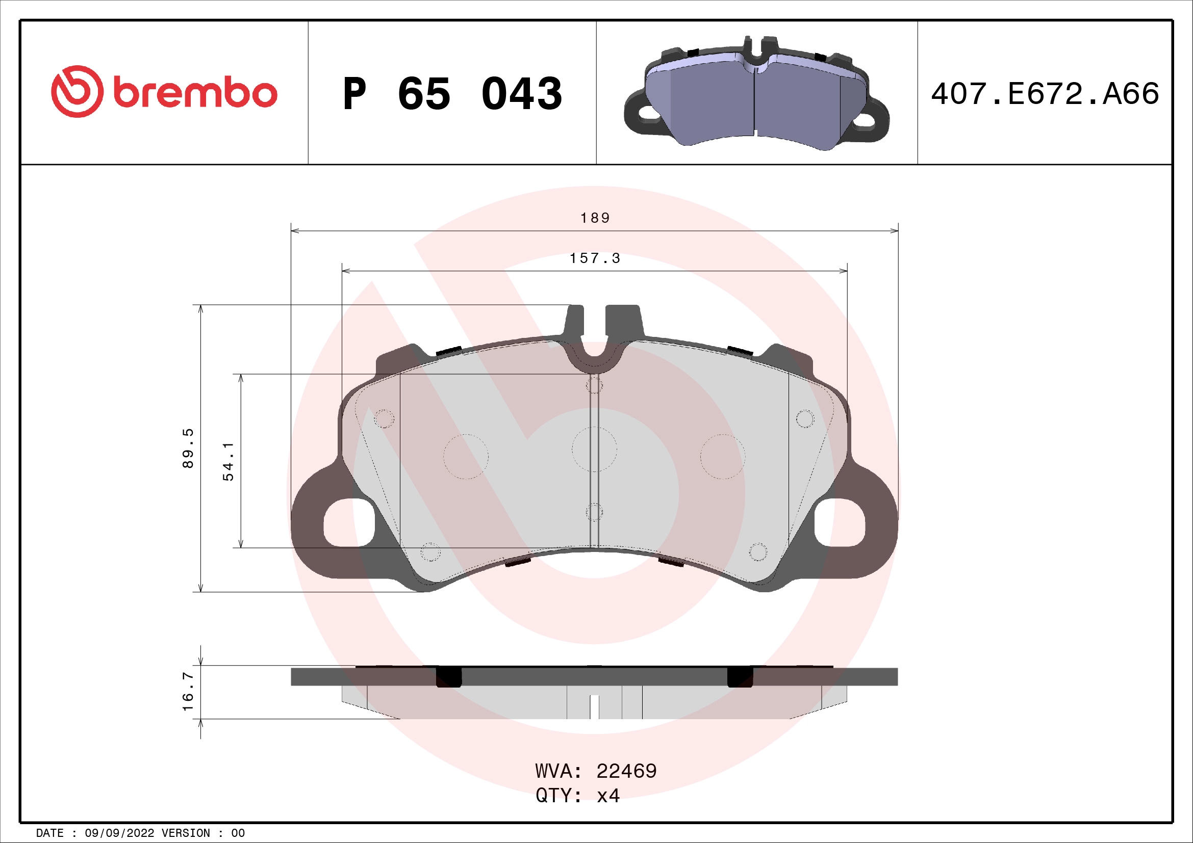 Brake Pad Set, disc brake (P 65 043)
