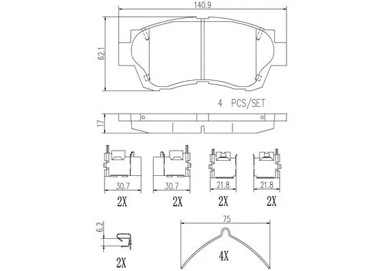 Brake Pad Set, disc brake (P83121N)