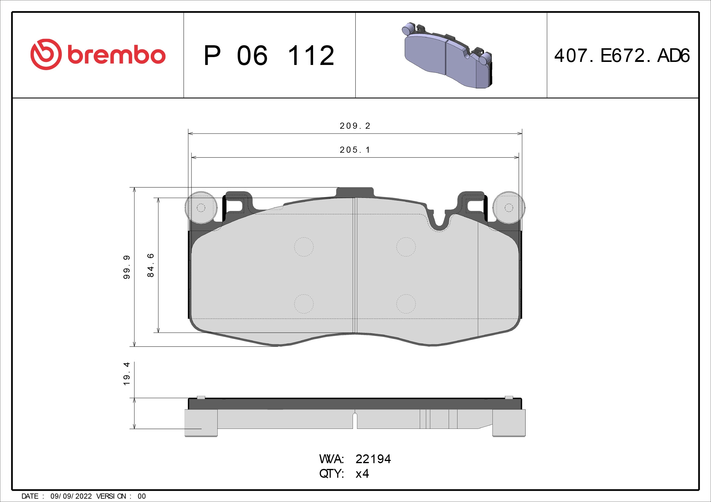 Brake Pad Set, disc brake (P 06 112)