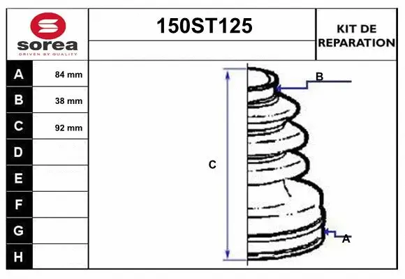 Bellow Kit, drive shaft (150ST125)