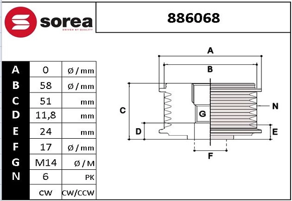 Alternator Freewheel Clutch (886068)