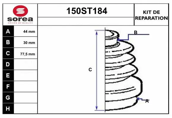 Bellow Kit, drive shaft (150ST184)