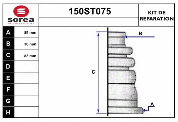 Bellow Kit, drive shaft (150ST075)