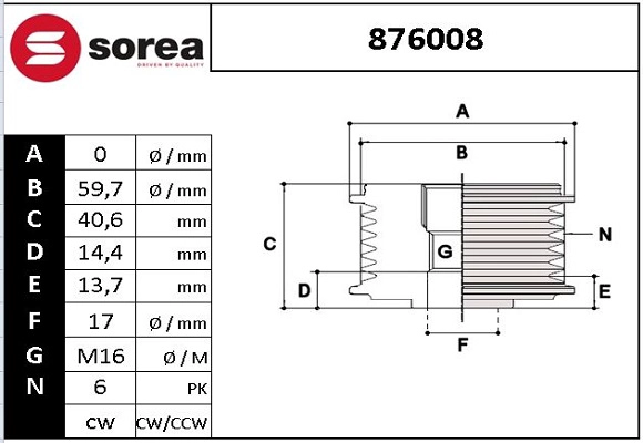 Alternator Freewheel Clutch (876008)