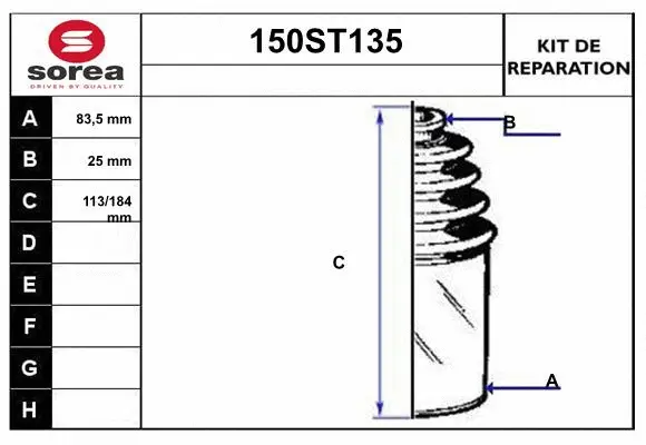 Bellow Kit, drive shaft (150ST135)
