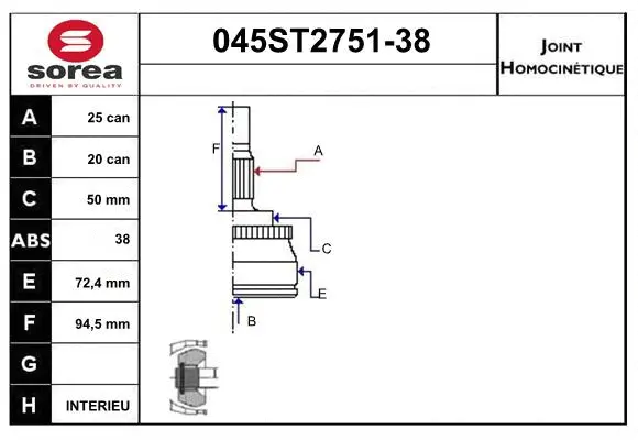Joint Kit, drive shaft (045ST2751-38)