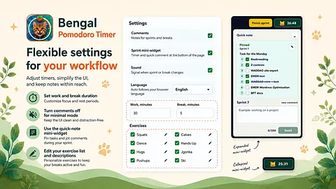 Bengal Pomodoro Timer: Focus & Fitness Breaks screenshot 3