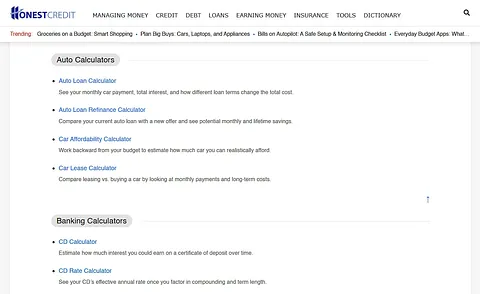HonestCredit Financial Calculators screenshot 2