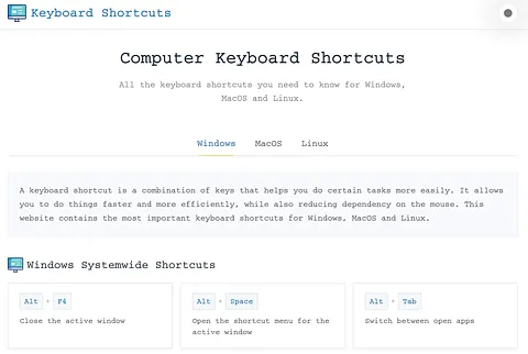 Online Keyboard Shortcuts screenshot 1