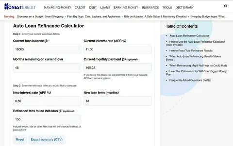 HonestCredit Financial Calculators screenshot 1
